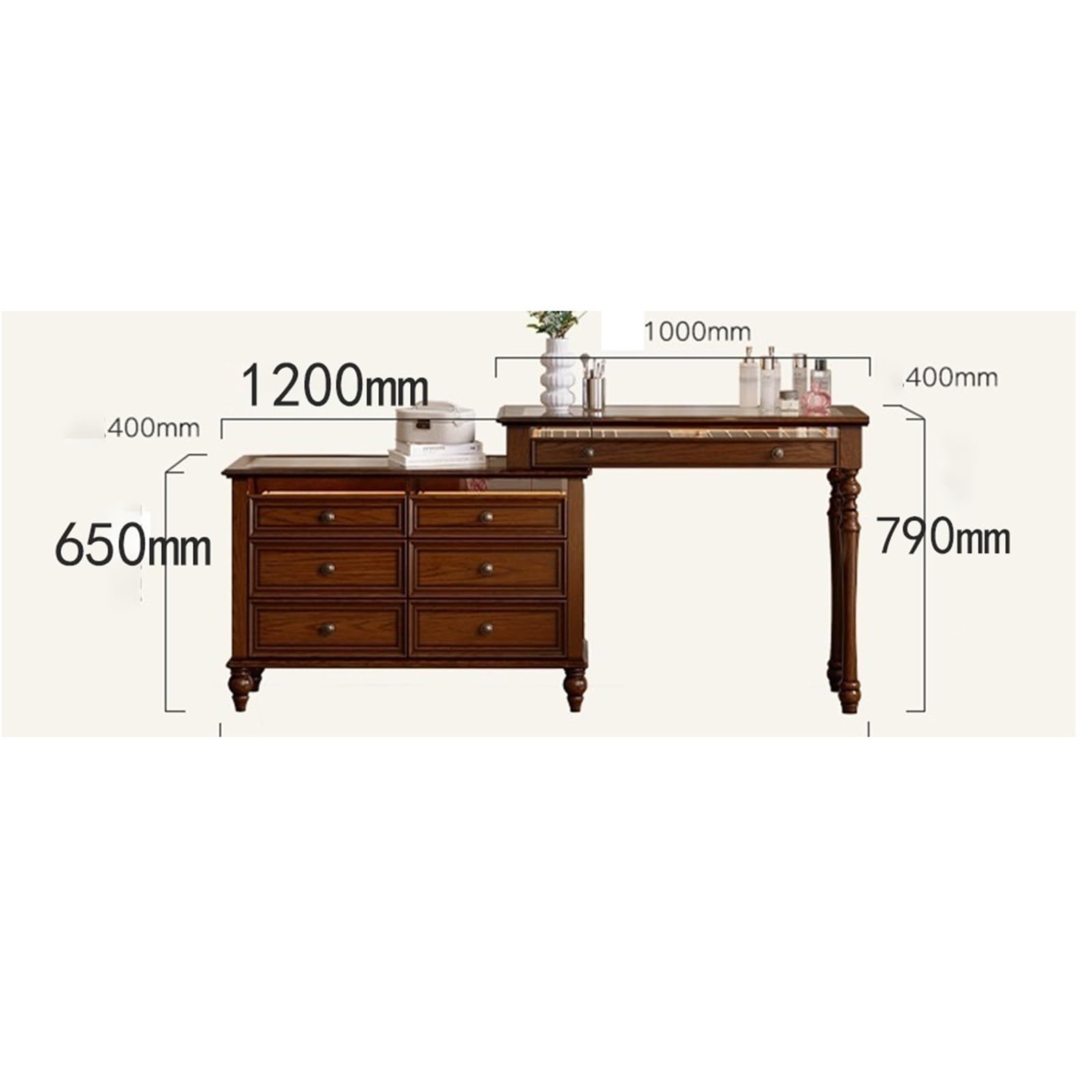 Toeletta Vanity Table vintage con sgabello a specchio for il trucco Vanità per il trucco della camera da letto