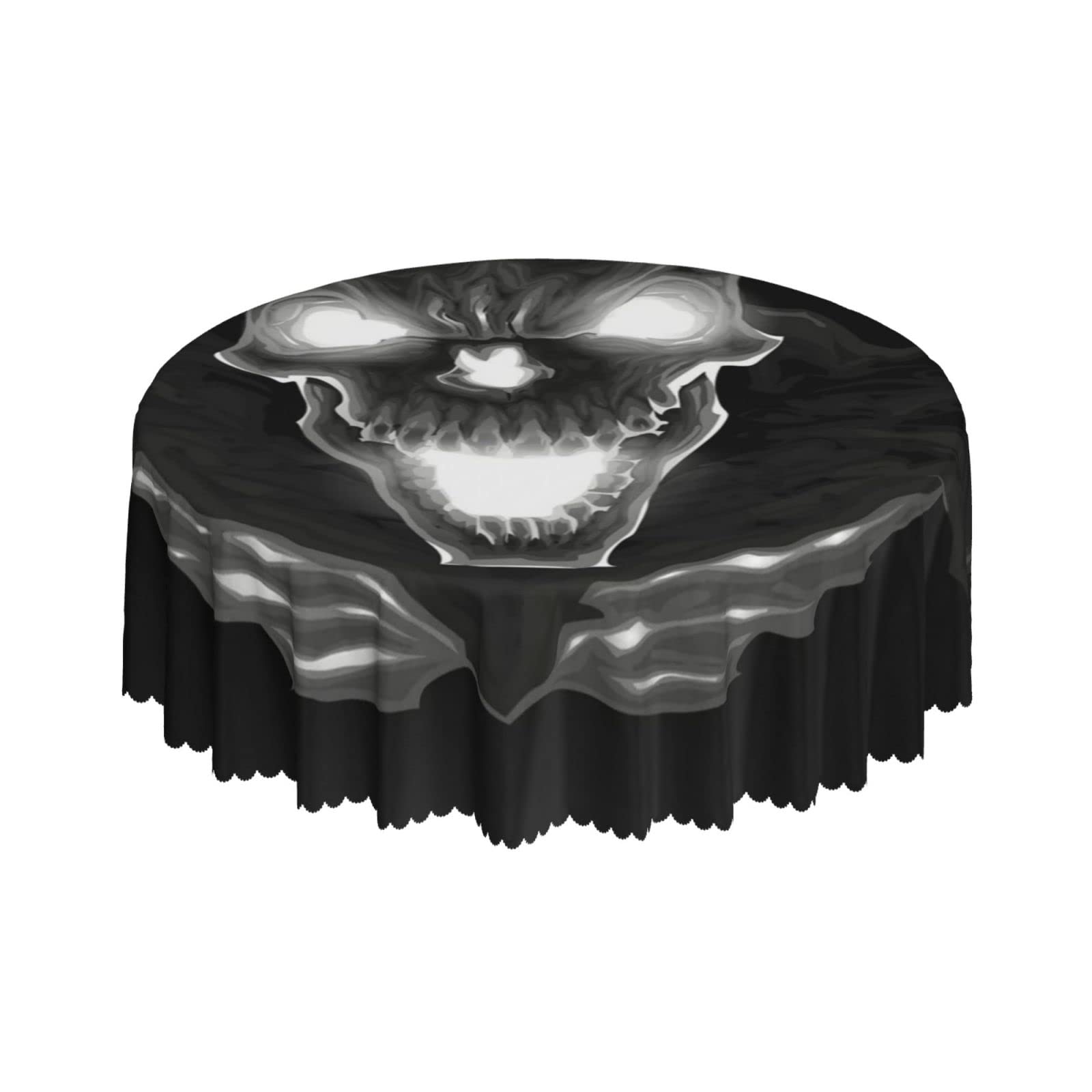 Lsjuee Skeleton Dark Death Black Round Tablecloth 60 Inch Printed Washable Tablecloth for Dining Party Holiday Fall Home Decorative