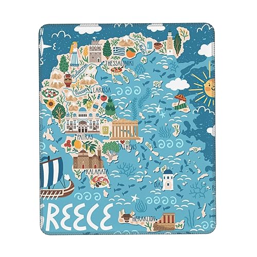 ZISHAK Tapis de souris personnalisé carte de la Grèce épais, tapis de souris lavable, tapis de souris d'ordinateur de base en caoutchouc antidérapant