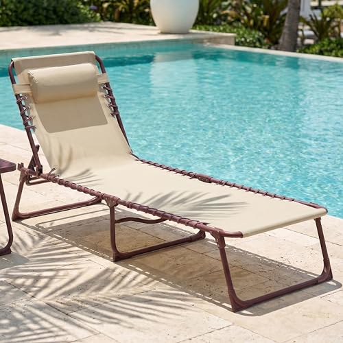CASABEL Chaise Longue Pliante Terracotta, transat extérieur inclinable et Confortable, Acier...