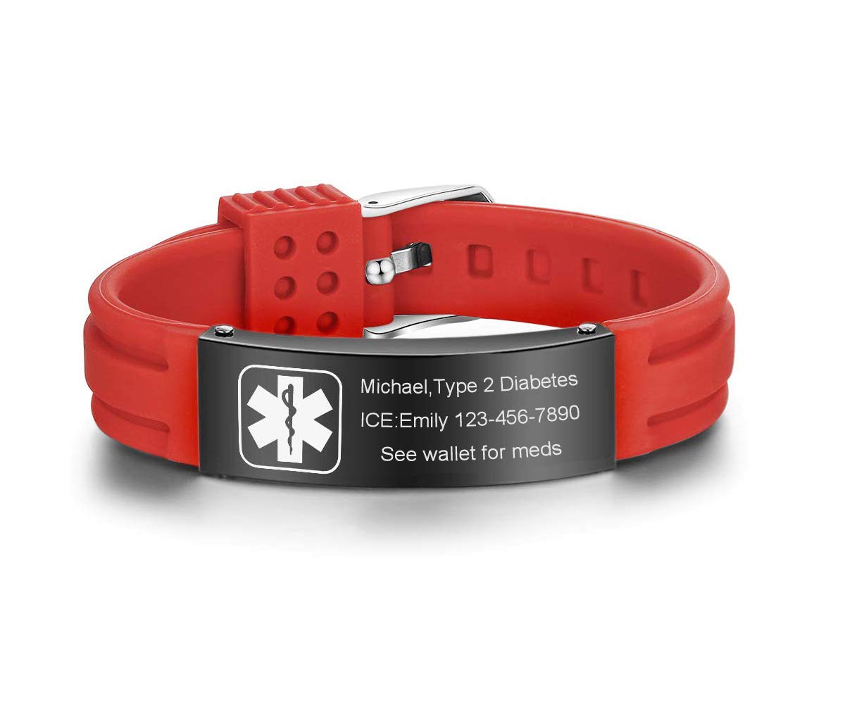 VNOX Medical Alert Bracelets for Men & Women Kids with Free Engraving Adjustable Stainless Steel Mesh Emergency Medical ID Bracelets Wristband