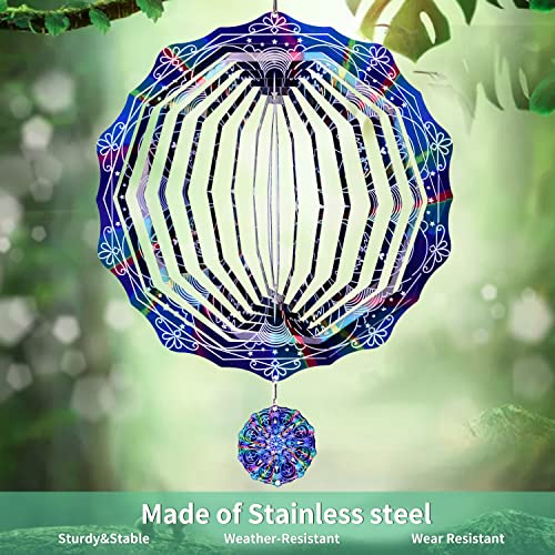 Linsbo 3D Hanging Wind Spinner,12 Inch Stainless Steel Swivel Wind Catcher,Art Geometric Pattern Wind Spinner Gifts,Home Garden Patio Yard Backyard Outdoor Decor #TOP5