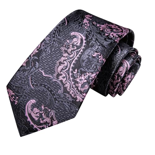 Image of Hi-Tie Paisley Floral Ties Set for Men Silk Mens Stripes Necktie Pocket Square Cufflinks Set Formal Business