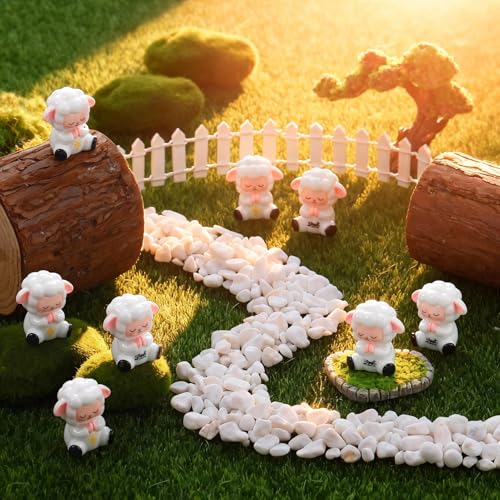 30 mini figuras de corderos de resina blancos miniatura 5