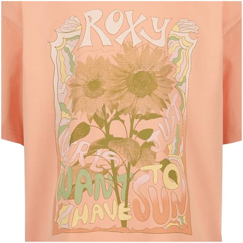Image of Roxy Girls' Short Sleeve Oversized Fit Logo Tee, Crew Neck Graphic T-Shirt, Soft & Comfortable