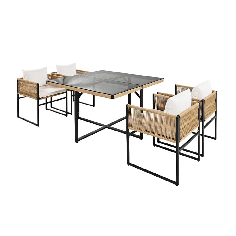 ESTEXO Sitzgruppe Gartenmöbel Set Essgruppe stylisches Rope Design Outdoor Gartenset Cube für 4 Personen (Beige)