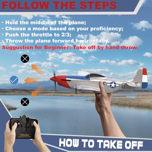 Image of RC Plane for Beginners, P51 Remote Control Airplane for Adults, 2.4GHz 3 Channel Fighter Featuring 6 Axis Gyro Stabilizer, Easy to Fly
