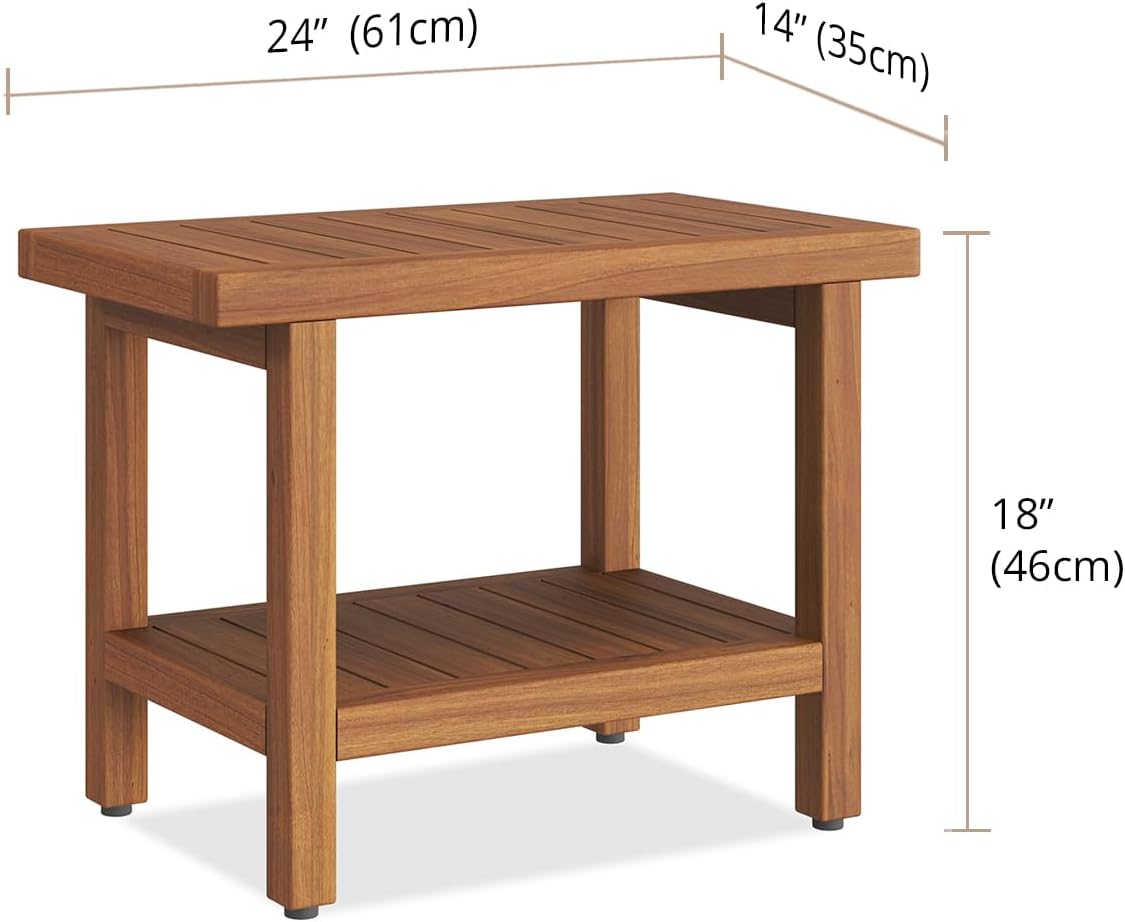 The Original Spa 24" Teak Shower Bench with Shelf