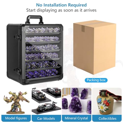 Image of Miniature Carrying Case, Miniature Storage Case with 6 Trays, Aluminum Alloy Frame, Display and Transport Action Figure Display Case for Collectibles Miniatures, Warhammer Carrying Case