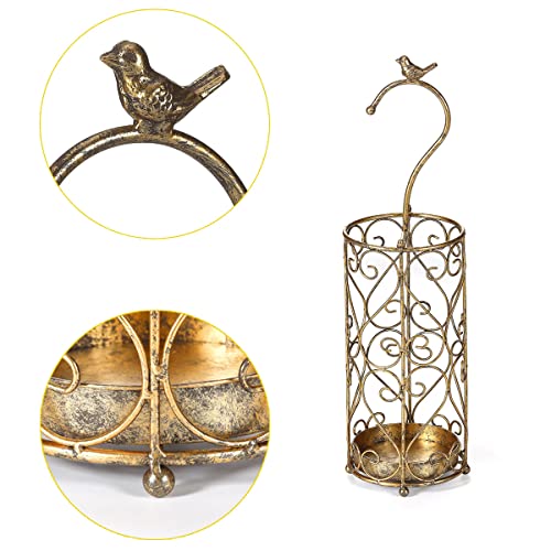 Smqljxc Umbrella Rack Stand,Umbrella Rack For Entryway,Canes Walking Sticks,Cast Iron Bird Handle And Drip Tray (Antique Gold) #TOP2