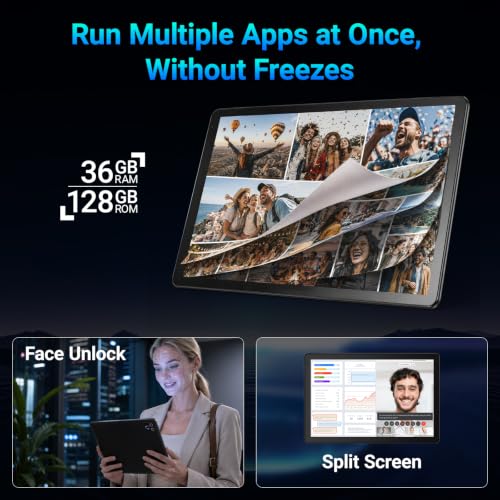 Image of Gleeso Tablet, Android 16 Tablet, 36GB RAM 128GB ROM 1TB TF, 10 Inch Tablet, 8 core, 6000mAh Battery, Fast Charging, HD Display, Dual Camera, Face Unlock, Widevine L1, WiFi 6 BT5.4