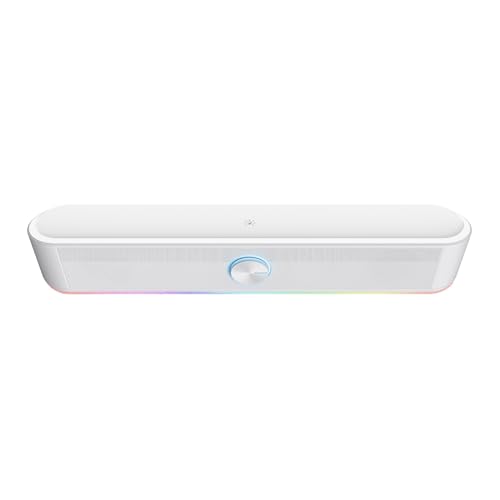 GXTrust 1619W Rhox Soundbar PC Illuminata RGB, 12W Casse PC Stereo Speaker con Illuminazione Regolabile, Alimentazione USB, Jack 3.5 mm, Altoparlanti per Computer Laptop TV, Bianco - Casse per PC - Immagine 9