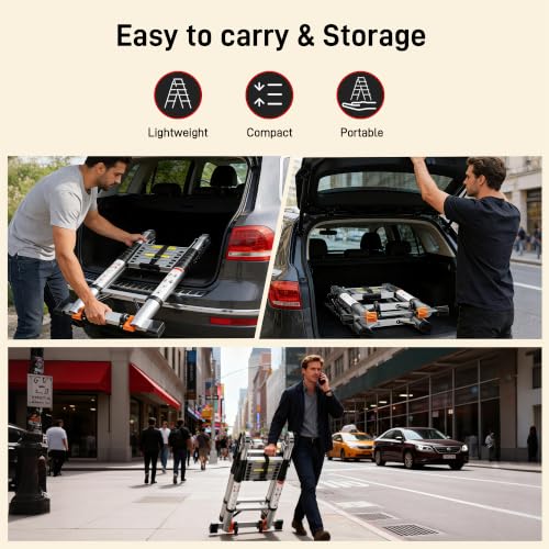 SEEKNEW Telescoping Ladder, 16.5 FT, A Frame, 330 lbs Capacity; Silver by SEEKNEW - Used condition - Image 6