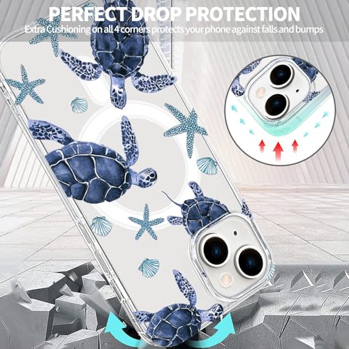 LuGeKe Case for iPhone 16,Blue Sea Turtle Compatible with MagSafe Accessories,Clear Slim Thin Shockproof Protective Phone Case Cover for Women - image 6