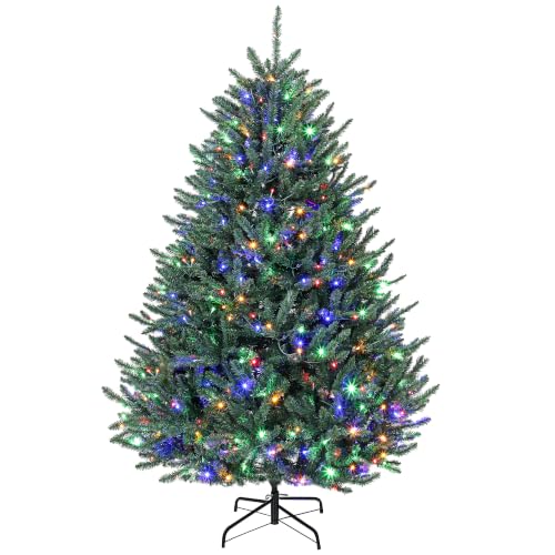 HOMCOM 6ft Pre-Lit Artificial Christmas Tree Foldable Metal Stand Green