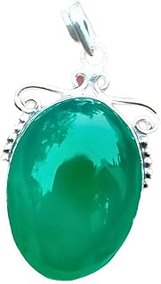 Natural Green Onyx Pendant, 925 Sterling Silver Plated, Oval Stone Pendant, Cabochon Pendant, Green Onyx Jewelry, Big Stone PEndant, LArge Stone Pendant, Healing Crystal Pendant, Unisex Pendant, Gift For Her, Gift For Him, Hippie Pendant