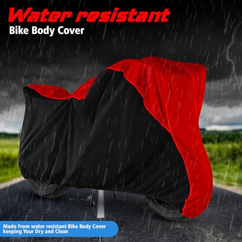 Image of Water Resistant Bike Cover Dustproof UV Protection Bike Body Cover for Bajaj Pulsar 150 All-Weather Protection with Red Piping - (Red & Black Design)