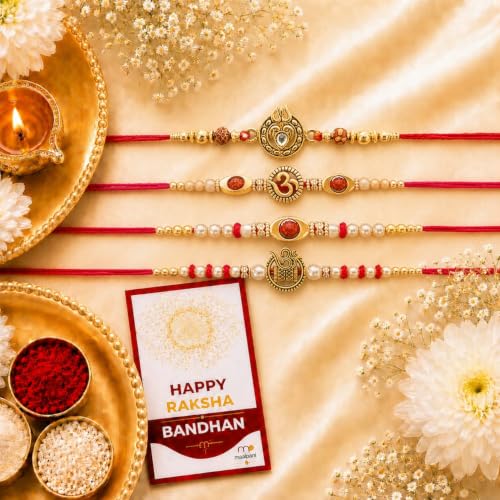 Image of Maalpani Rakhi Gift for Brother with Chocolate Gift Combo - Set Of 4 Rakhis With Celebration & Greeting Card Combo Pack | Rakshabandhan Hamper For Brothers, Kids, Boys