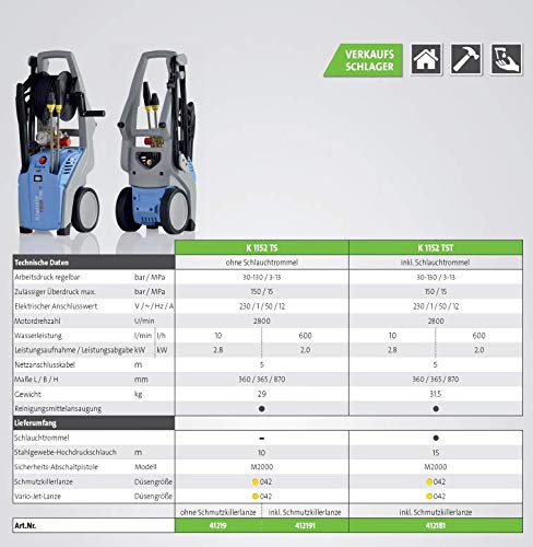 Kränzle K 1152 TS T Pressure Washer with Dirt Killer NoM. Food-Grade Abrasion-resistant - Image 2