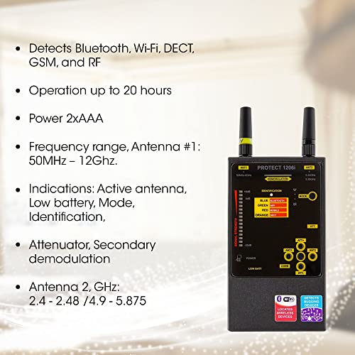 Protect 1206i Handheld RF Detector & Camera Finder - Hidden Devices Detector to Find Digital or Analog Signals - Dual Antennas with Wide Frequency Range - Thumbnail 4