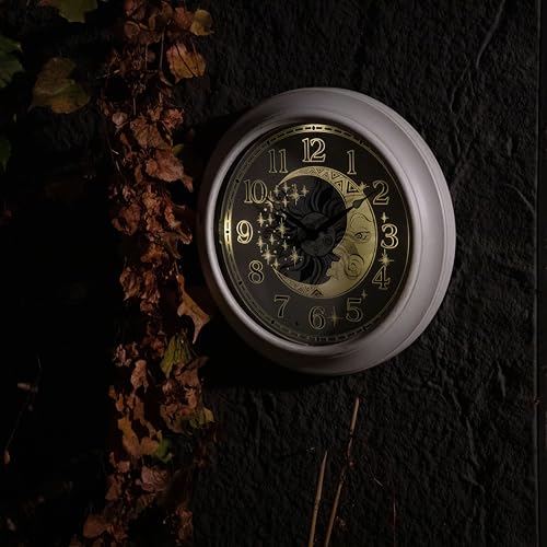 OCEST Metall Großes Nachtlicht Außenuhr Wasserdicht, 15 Zoll Leise Outdoor Indoor Uhr Beleuchtete Wanduhr Batteriebetrieben für Garten Pool Terrasse Wohnzimmer Dekorativ