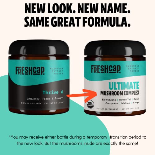 FreshCap-Ultimate-Mushroom-Complex-Pure-Extract-Powder-USDA-Organic-Lions-Mane-Reishi-Cordyceps-Chaga-Turkey-Tail-Maitake-60g-Supplement-Add-to-Coffee-Real-Fruiting-BodyNo-Fillers