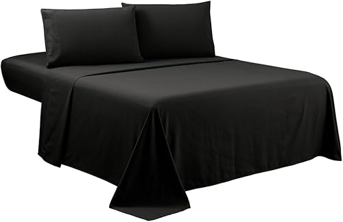 Juego de sábanas tamaño queen, juego de sábanas de 6 piezas para cama Queen, algodón cepillado doble, sábanas y fundas de almohada negras