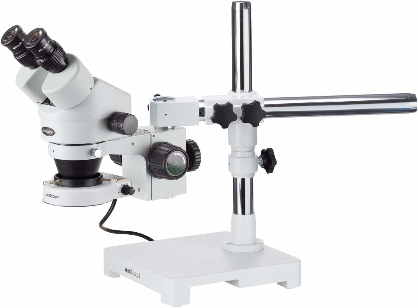 SM-3B-80S Professional Binocular Stereo Zoom Microscope, WH10x Eyepieces, 7X-45X Magnification, 0.7X-4.5X Zoom Objective, 80-Bulb LED Ring Light, Single-Arm Boom Stand, 90V-265V