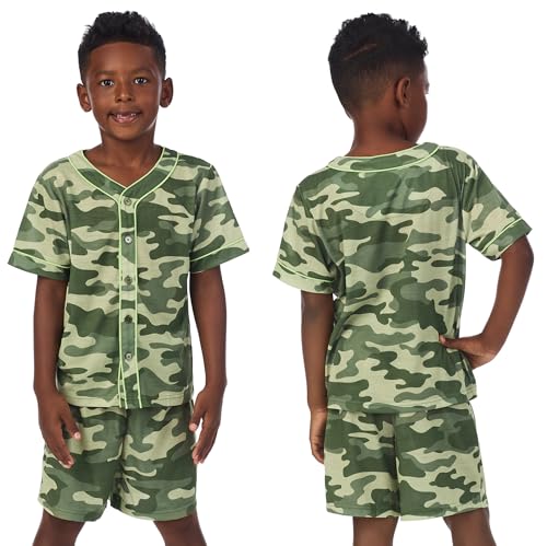 Saint Eve Kids Boys Pajamas, 2 Piece PJ Set Button Down Sport Jersey with Shorts2