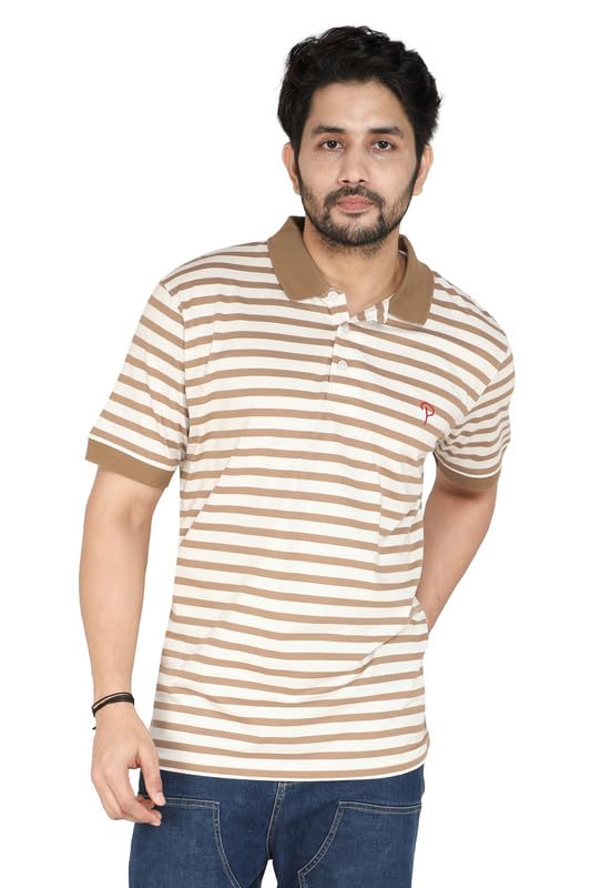 Image of Particle Men's Plus Size Big Size Cotton Polo Collar T-Shirt | Relaxed Fit Striped Half Sleeve | 100% Cotton 210 GSM | Smart Casual | Sizes 2XL-6XL | Breathable Summer Wear