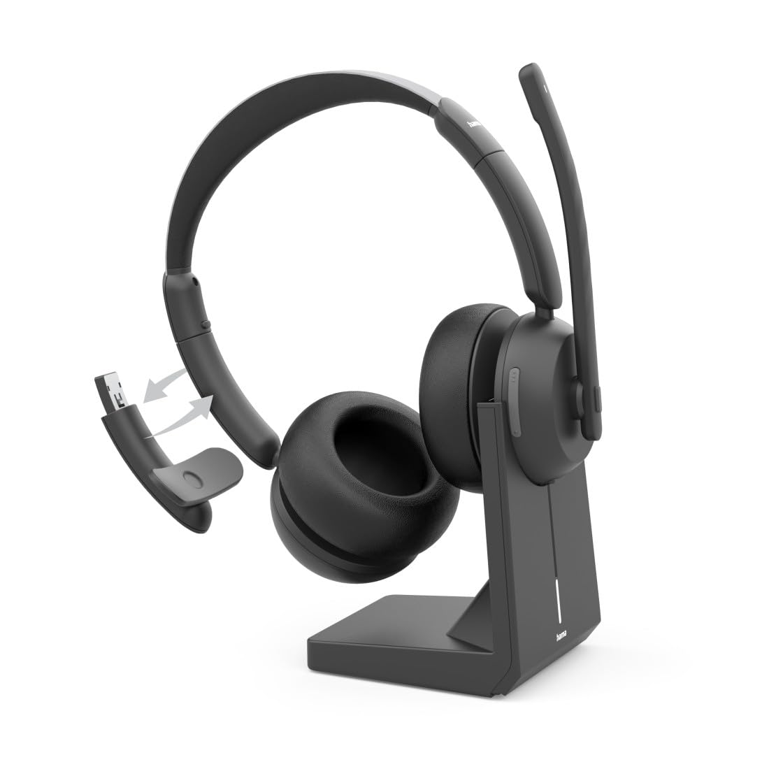 Hama Bluetooth Headset On Ear, Multipoint, Mono und Stereo, mit Ladestation | Wireless Headset schwarz, Kopfhörer mit Mikrofon, 30 Stunden Akku, verstellbarer Mikrofonarm, Multifunktionstaste, kabellos
