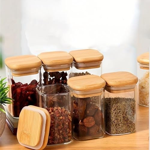 Image of 1500ML Airtight Square Glass Storage Jar with Bamboo Lid & Silicone Seal, Borosilicate Container for Rice, Dal & Dry Fruits | Transparent Stackable Multipurpose Pantry Organizer (Pack of 6)