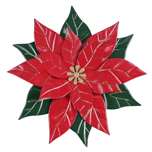 YEAHOME Chrismas Wall Decorations Indoor - 16 inch Metal Flower Wall Art Decor, Poinsettia Yard Garden Decor Hanging for Kitchen, Bathroom, Bedroom, Handmade Gift for Home, Indoor or Outdoor