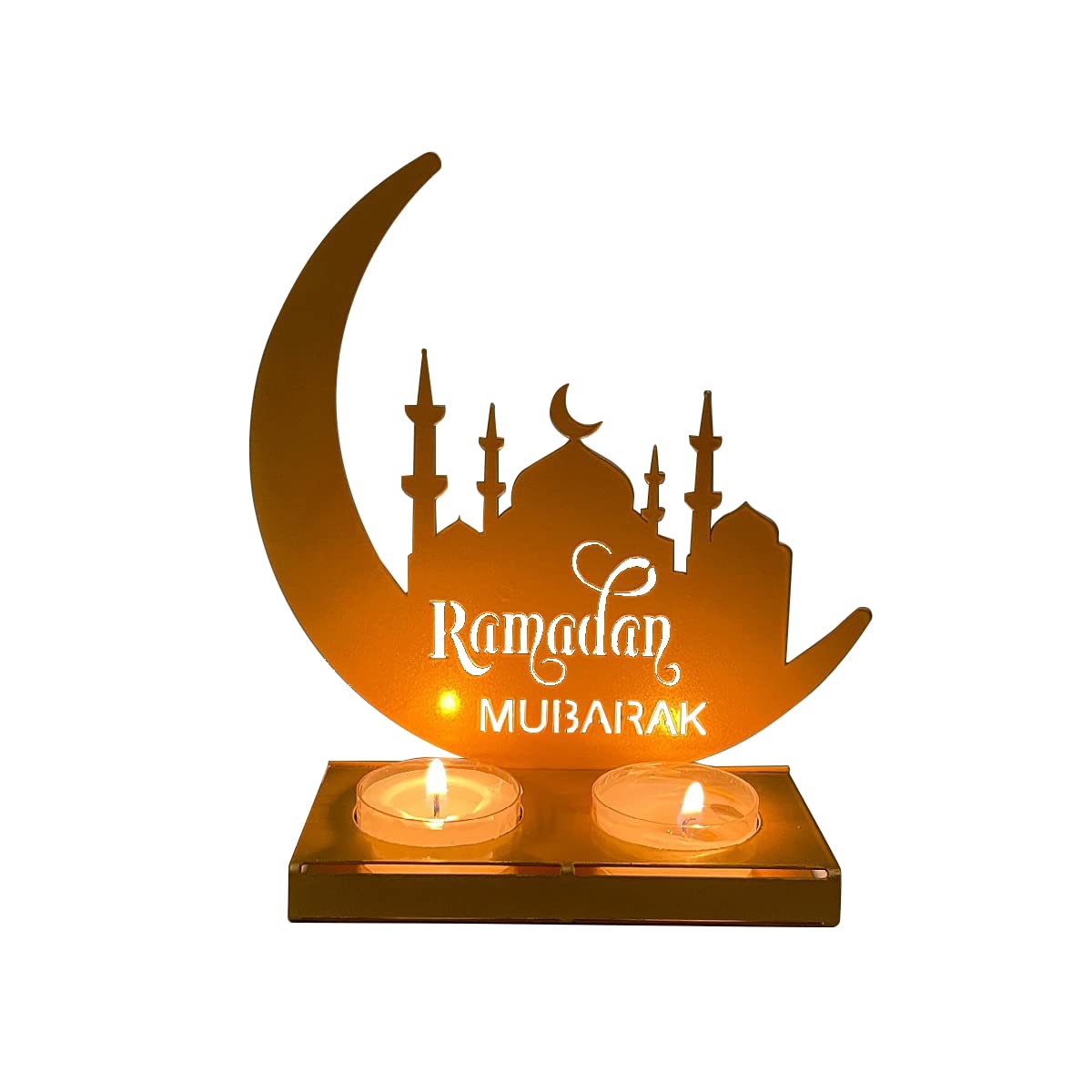 Perthlin 2 stuks gouden maanvormige kandelaar metalen kandelaar houder Ramadan decoraties Eid Mubarak tafeldecoratie voor verjaardag, bruiloft, kerk, tafel middenstuk decoratie