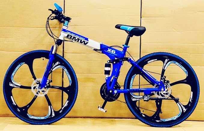 Image of Amaze Kai Dual Suspension Bikes Bm Foldable Gear Cycle for Men with 21 Speed Gear 6 Spoke | Folding Mountain Bike with Double Disc Break & Mac Wheel, 26 Inch (Blue)