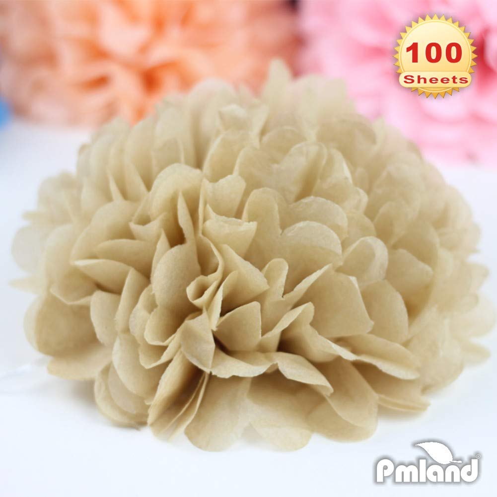 PMLAND 100 hojas de papel de seda marrón claro a granel, 20 x 15 pulgadas, papel de seda de doble cara para envolver bolsas de regalo, manualidades, bodas, fiestas y decoraciones de vacaciones