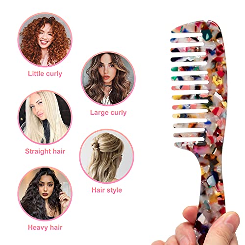 Large Wide Tooth Hair Comb, Ladyamz [Tortoise Shell] Cellulose Acetate Round Tooth Comb For Straight/Curly Hair,Short/Long Hair Women Men Or Kids, Easy Detangling Wet Or Dry, Anti-Static (Multi-Colored) #TOP3