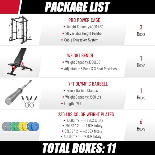 Image of Sportsroyals Power Cage, Multi-Functional Squat Rack, Power Rack with Pulley System & LAT Pull Down, Workout Cage with J Hooks for Home Gym