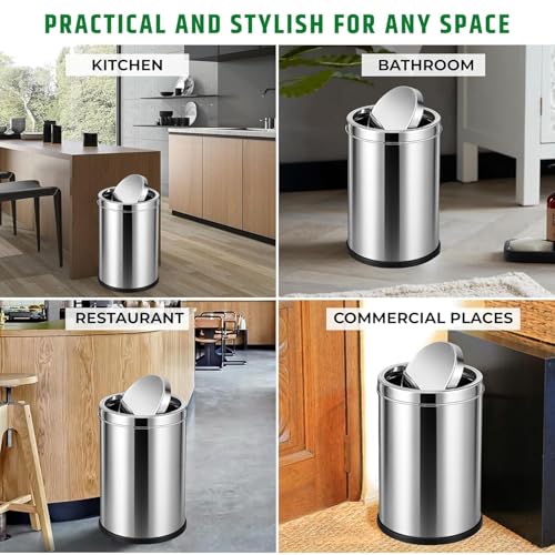 Image of Mumma's LIFE Stainless Steel Swing DustBin with Lid| Garbage Bin, Trash Can for Home, Kitchen, Washroom, Bathroom and Offices (Swing Bin 12 * 24inch 40LTR)