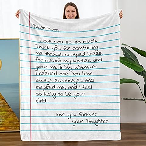 ZHSHWAT Blanket to My Mom from Daughter Letter Printed Flannel Blankets Birthday Gifts Valentine's Day Holiday Throw Blankets for Bed Couch Living Room Cover