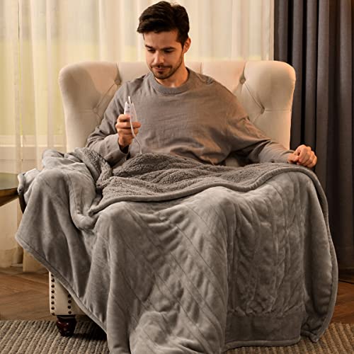 Bearhug Electric Throw Blanket 50" X 60", Reversible Velvet & Sherpa Heated Throw, 5-Year Warranty, 6 Heating Levels & 4H Auto Off, Over-Heat Protect, Etl Certification, Machine Washable #TOP6