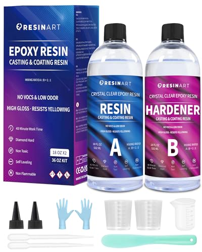 EPRESINART Resine Epoxy Transparente et Durcisseur, 1064ml Non Toxique 1: 1 Kit Resine Epoxy Complet Débutant pour Bijoux Moule Table Créations Artistiques