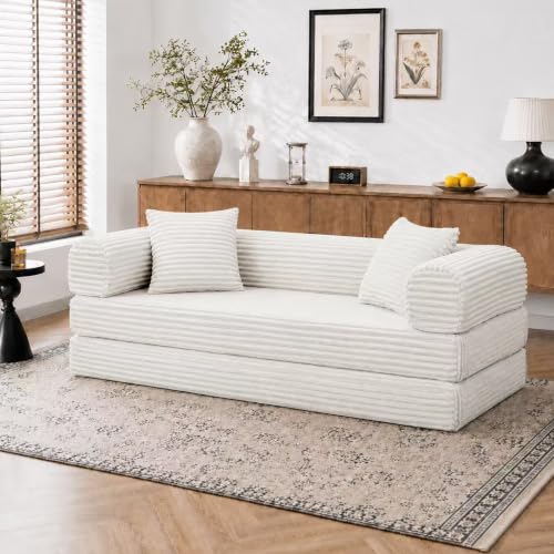 Image of AUGOP Futon Sofa Bed Boneless Couch for Living Room,Pull Out Couch with Sleeper Sofa,Day Bed Couch with Storage Pocket,Removable Corduroy with 2 Pillow