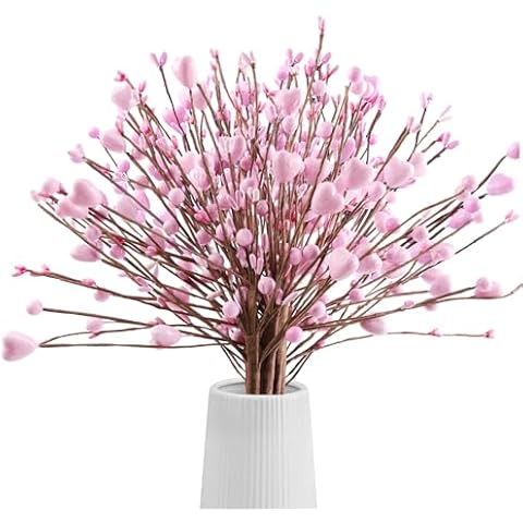 N&T NIETING Valentine's Day Decor, 6 Branches Artificial Flowers Picks Berry Stems Gifts with Pink Heart for Home Centerpieces Decorations, Heart Picks for Flowers Pink Cover