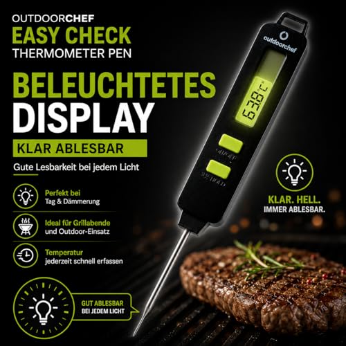 OUTDOORCHEF Easy Check Thermometer Pen digitales Einstechthermometer - Grillthermometer,2-4 Sek. Messung, beleuchtetem Display, -50 bis 300°C, Ø 1,7 mm Spitze 4