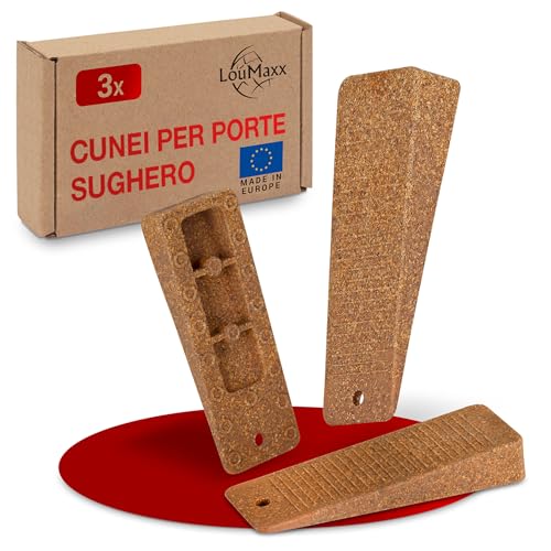 LouMaxx Turchia, set di 3 fermaporta in sughero, con cuneo in gomma antiscivolo, di alta qualità, perfetto per tutti i pavimenti, con cunei inodori, fermaporta in gomma