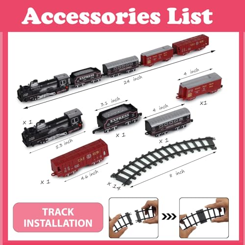 Image of VU Toys Big Rail King Train Set- Rechargeable Battery Operated Steam Engine, Coal, Passenger, 2 Maroon Container and 10 Round & 4 Straight Tracks - with Smoke, Light & Music