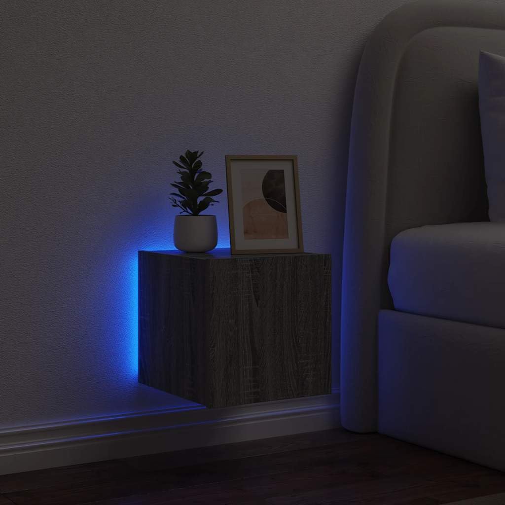 Wisząca RGB LED szafka ścienna szary 30.5x35x30 cm | Wisząca szafka RTV z LED szary dąb sonoma 30,5x35x30 cm oświetlenie RGB ścienna pod telewizor