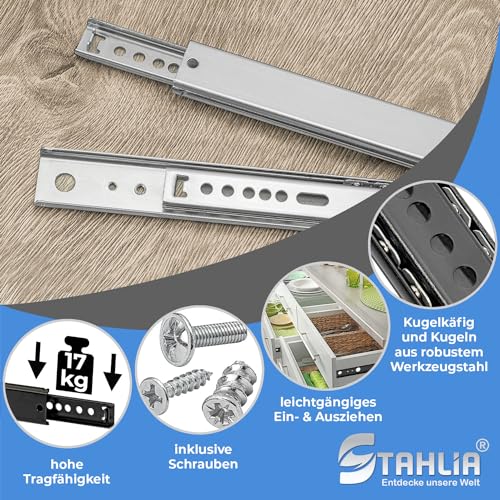 Stahlia Schubladenschienen 27mm x 246 mm (1 Paar) Teilauszug Schubladenauszug Kugelauszug Rollenauszug Schienen Führung Schienensystem Auszugsschienen Kugelführung