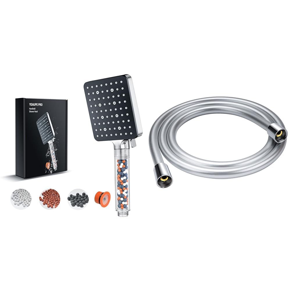 Pommeau de douche avec filtre YEAUPE PRO et son flexible de 160 cm